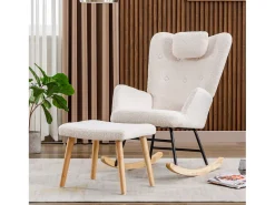 Cadeira de balanço confortável - 65 x 82 x 94 cm - com apoio de cabeça + apoio para os pés - madeira -*Merax Discount