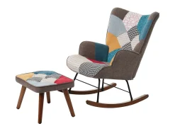 Cadeira de baloiço com apoio para os pés - com padrão de patchwork colorido - Multicolor^ModernLuxe Online