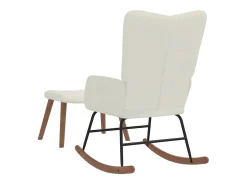 vidaxl Poltrona*Cadeira de baloiço com banco veludo nata Branco