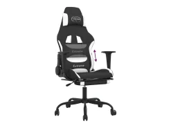 vidaxl Poltrona*Cadeira de gaming com apoio de pés tecido preto e Branco