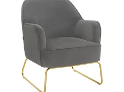 Loft24 Poltrona*Cadeira decorativa estofada em veludo . Cinzento