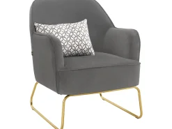 Loft24 Poltrona*Cadeira decorativa estofada em veludo . Cinzento