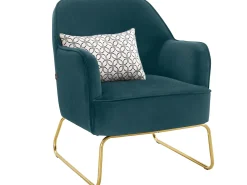 Loft24 Poltrona*Cadeira decorativa estofada em veludo de petróleo Azul