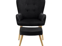 Loft24 Poltrona*Cadeira decorativa estofada com banco de veludo Preto
