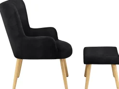Loft24 Poltrona*Cadeira decorativa estofada com banco de veludo Preto