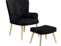 Loft24 Poltrona*Cadeira decorativa estofada com banco de veludo Preto