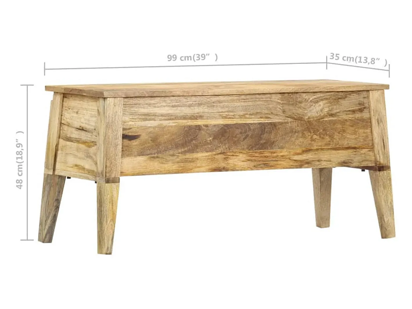 vidaxl Acessórios De Arrumação*Caixa de arrumação 99x35x48 cm madeira de mangueira maciça Natural claro