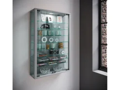 Clearance Caixa de exposição de vidro pendurada | Vitrine de vidro com vidro de segurança ESG | Dimensões: A. 91 x L. 59 x P. 18 cm | Vitrosa Mini (prata) Vitrina