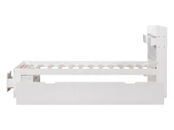 Cama 90 x 200 cm com 5 gavetas, porta USB e compartimentos de armazenamento - madeira de pinho - cor branca^Merax Online