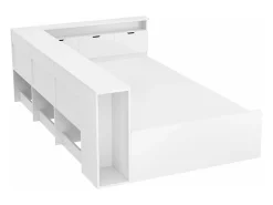 Cama infantil 90 x 200 cm com 4 gavetas, estante e módulo de arrumação - madeira MDF - cor branca^Merax Clearance