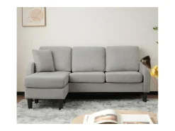 Canapé d'angle avec méridienne - 3 places - tissu en coton et lin - Gris^ModernLuxe Best