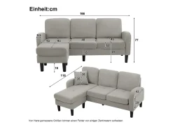 Canapé d'angle avec méridienne - 3 places - tissu en coton et lin - Gris^ModernLuxe Best