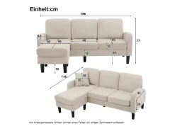 Canapé d'angle avec méridienne - 3 places - tissu en coton et lin - Beige*ModernLuxe Clearance