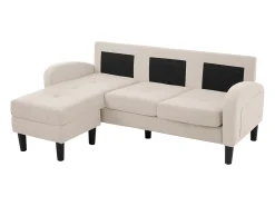 Canapé d'angle avec méridienne - 3 places - tissu en coton et lin - Beige*ModernLuxe Clearance