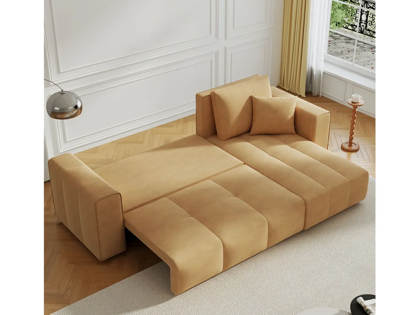 Canapé de canto conversível de 4 lugares em veludo BRIGHTON com baú e braços removíveis*Concept-Usine New