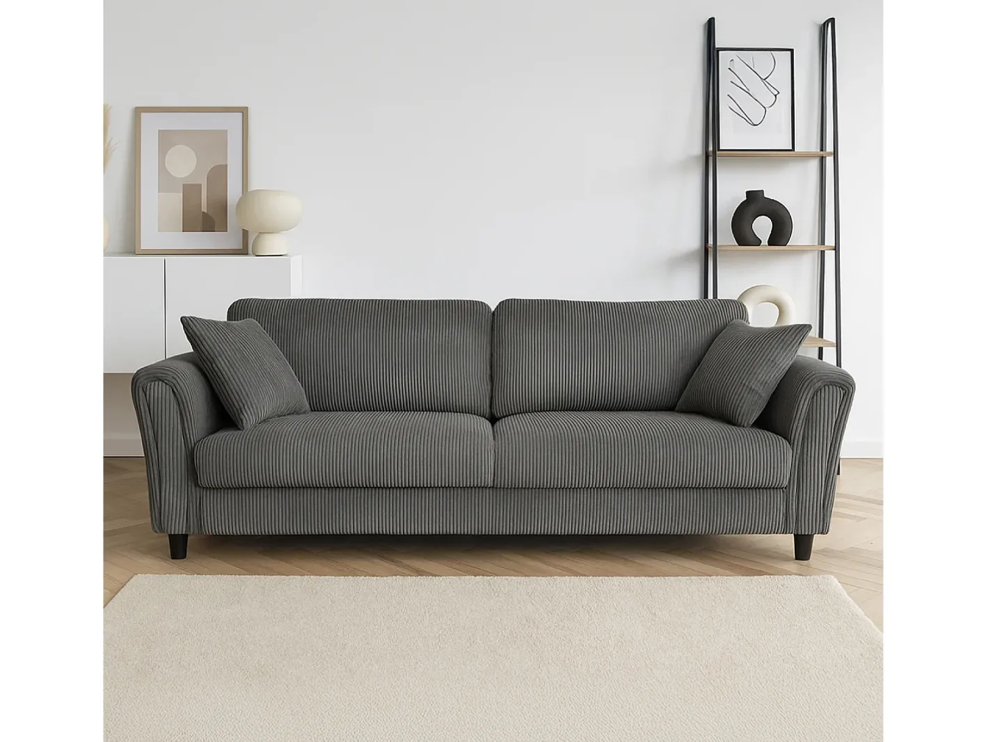 Canapé direito de 4 lugares em veludo cotelê cinza escuro LUCERNE - Confortável, elegante e contemporâneo*Concept-Usine Hot