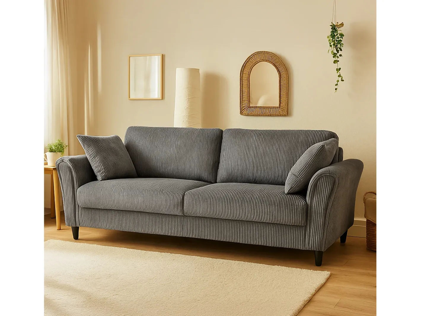 Canapé direito de 4 lugares em veludo cotelê cinza escuro LUCERNE - Confortável, elegante e contemporâneo*Concept-Usine Hot