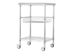 Móvel De Arrumação*Carriça utilitária SucceBuy 61 x 50 x 93 cm, 213 kg, 3 níveis, 6 ganchos, carrinho de rodas Prateado