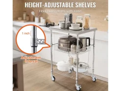 Móvel De Arrumação*Carriça utilitária SucceBuy 61 x 50 x 93 cm, 213 kg, 3 níveis, 6 ganchos, carrinho de rodas Prateado