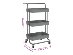 vidaxl Móvel De Arrumação*Carrinho cozinha c/ 3 prateleiras ferro/ABS 42x35x85 cm cinza Cinzento