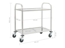 New Carrinho de cozinha de 2 níveis 95x45x83,5 cm aço inoxidável Móvel De Arrumação