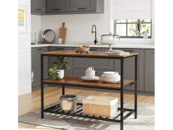 Carrinho de cozinha estilo industrial da coleção TAMPA com estrutura em metal preto e tampo de madeira.^Meublorama Best