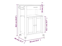 vidaxl Móvel De Arrumação*Carrinho de cozinha MONZA 60x40x88,5 cm madeira de pinho maciça Cinzento