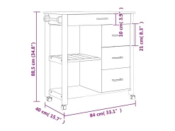 vidaxl Móvel De Arrumação*Carrinho de cozinha MONZA 84x40x88,5 cm madeira de pinho maciça Cinzento