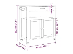 vidaxl Móvel De Arrumação*Carrinho de cozinha MONZA 84x40x88,5 cm madeira de pinho maciça Cinzento