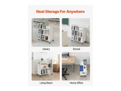 Acessórios De Arrumação*Carrinho de Livros SucceBuy, Capacidade de Carga 150 kg, Carrinho de Biblioteca, 97x51,5x122,5 cm, Prateleira de Armazenamento de Livros Dupla Face, para Sala Branco