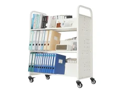 Acessórios De Arrumação*Carrinho de Livros SucceBuy, Capacidade de Carga 150 kg, Carrinho de Biblioteca, 97x51,5x122,5 cm, Prateleira de Armazenamento de Livros Dupla Face, para Sala Branco