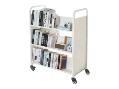 Acessórios De Arrumação*Carrinho de Livros SucceBuy, Capacidade de Carga 150 kg, Carrinho de Biblioteca, 97x51,5x122,5 cm, Prateleira de Armazenamento de Livros Dupla Face, para Sala Branco