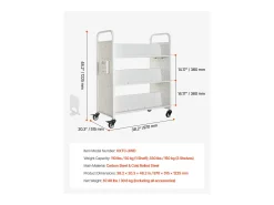 Acessórios De Arrumação*Carrinho de Livros SucceBuy, Capacidade de Carga 150 kg, Carrinho de Biblioteca, 97x51,5x122,5 cm, Prateleira de Armazenamento de Livros Dupla Face, para Sala Branco