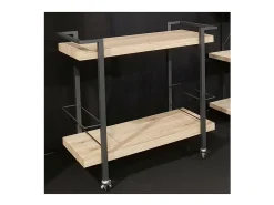 Carrinho de servir, móvel de armazenamento design para cozinha ou sala de jantar TROLLEY. Cores madeira e preto.^Meublorama Outlet
