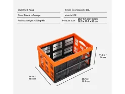 Acessórios De Arrumação|Cesto*Cestas de Armazenamento SucceBuy Dobráveis, 45 L, Plástico Dobrável, Lote de 3, Empilháveis - Solução Prática para Organizar e Guardar Pertences Cor de laranja