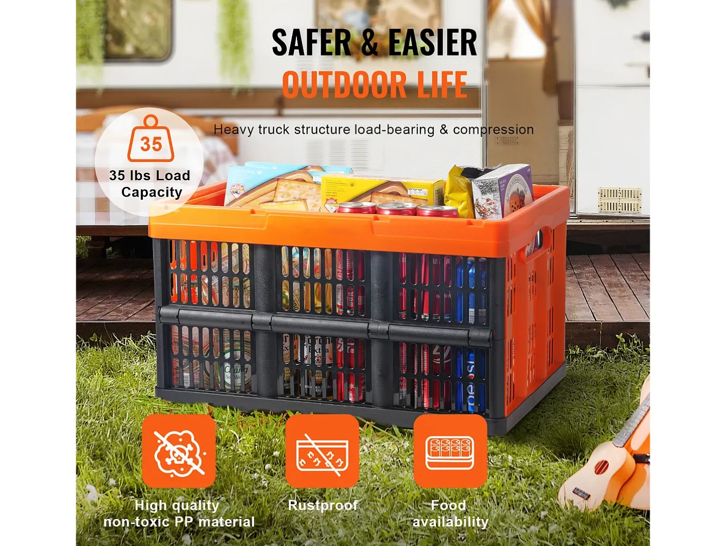 Acessórios De Arrumação|Cesto*Cestas de Armazenamento SucceBuy Dobráveis, 45 L, Plástico Dobrável, Lote de 3, Empilháveis - Solução Prática para Organizar e Guardar Pertences Cor de laranja