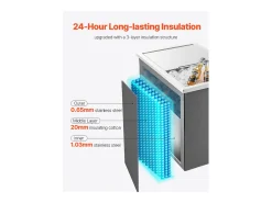 Cofre Térmico de Encastrar em Aço Inoxidável SucceBuy, 45,5 x 30,5 x 38,5 cm, Caixa de Gelo de 27,1 L, Recipiente Comercial para Armazenamento Exterior para Vinho^