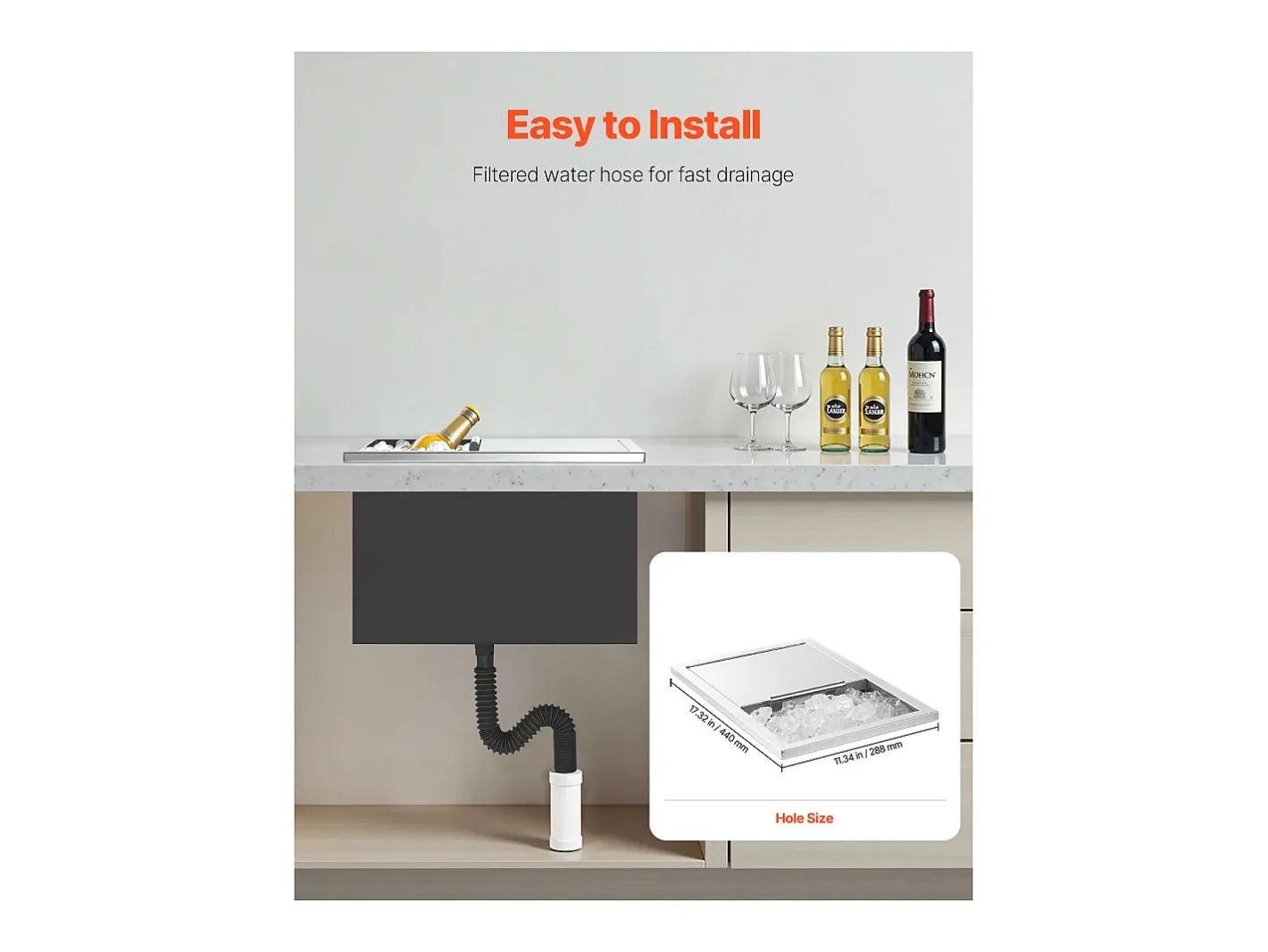 Cofre Térmico de Encastrar em Aço Inoxidável SucceBuy, 45,5 x 30,5 x 38,5 cm, Caixa de Gelo de 27,1 L, Recipiente Comercial para Armazenamento Exterior para Vinho^