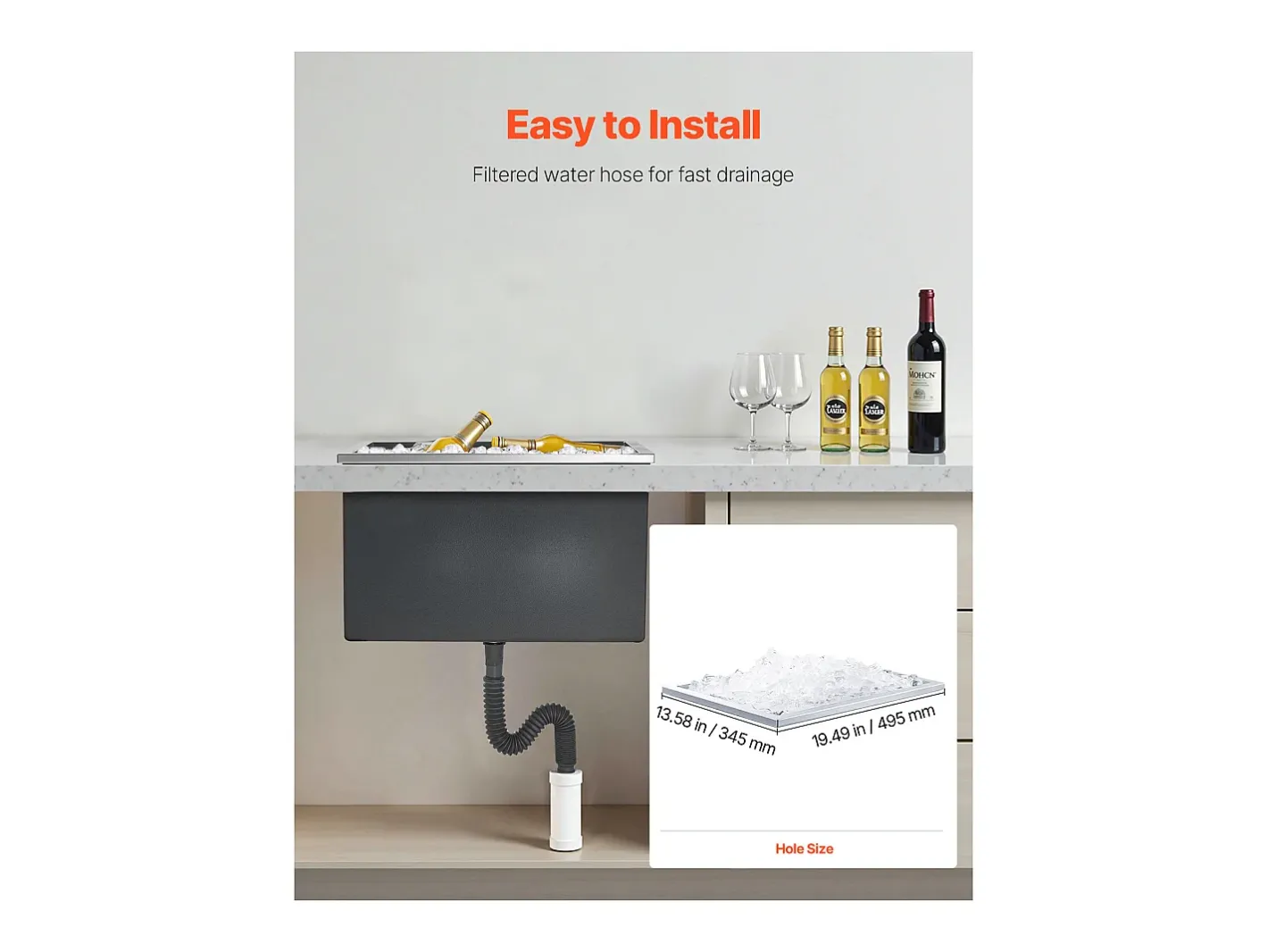 Acessório Vinho E Bar*Cofre Térmico de Encastrar em Aço Inoxidável SucceBuy, 50,8 x 35,5 x 30,6 cm, Caixa de Gelo Comercial para Exterior de 30 L para Vinho e Cerveja Gelados Prateado