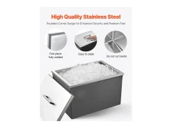 Acessório Vinho E Bar*Cofre Térmico de Encastrar em Aço Inoxidável SucceBuy, 50,8 x 35,5 x 30,6 cm, Caixa de Gelo Comercial para Exterior de 30 L para Vinho e Cerveja Gelados Prateado
