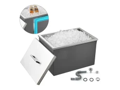 Acessório Vinho E Bar*Cofre Térmico de Encastrar em Aço Inoxidável SucceBuy, 50,8 x 35,5 x 30,6 cm, Caixa de Gelo Comercial para Exterior de 30 L para Vinho e Cerveja Gelados Prateado