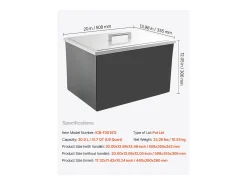 Acessório Vinho E Bar*Cofre Térmico de Encastrar em Aço Inoxidável SucceBuy, 50,8 x 35,5 x 30,6 cm, Caixa de Gelo Comercial para Exterior de 30 L para Vinho e Cerveja Gelados Prateado
