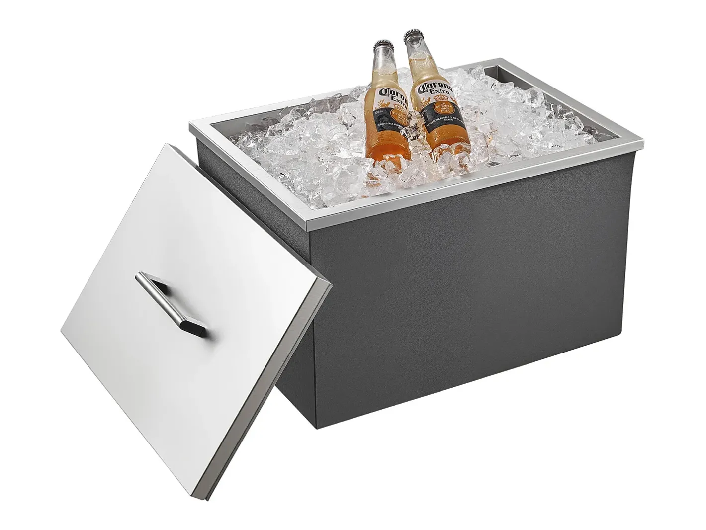 Acessório Vinho E Bar*Cofre Térmico de Encastrar em Aço Inoxidável SucceBuy, 50,8 x 35,5 x 30,6 cm, Caixa de Gelo Comercial para Exterior de 30 L para Vinho e Cerveja Gelados Prateado