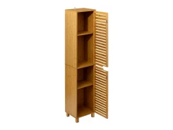 New Coluna de banheiro de bambu marrom Sicela com 2 portas e armazenamento 33x168x28 cm Móvel De Arrumação