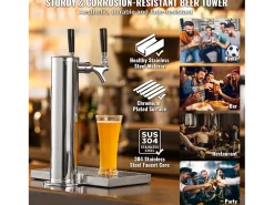 Acessório Vinho E Bar*Coluna de Cerveja SucceBuy, com Dois Torneiras, Inox e Fechamento Automático, para Festas e Bares Prateado
