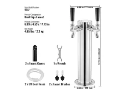 Acessório Vinho E Bar*Coluna de Cerveja SucceBuy, com Dois Torneiras, Inox e Fechamento Automático, para Festas e Bares Prateado