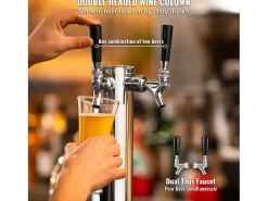 Acessório Vinho E Bar*Coluna de Cerveja SucceBuy, com Dois Torneiras, Inox e Fechamento Automático, para Festas e Bares Prateado