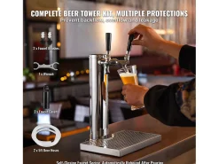 Acessório Vinho E Bar*Coluna de Cerveja SucceBuy, com Dois Torneiras, Inox e Fechamento Automático, para Festas e Bares Prateado