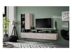 Composição de parede CRONOS – Móvel para TV e armazenamentos suspensos – Carvalho Grafite e Cashmere^Price Factory Best