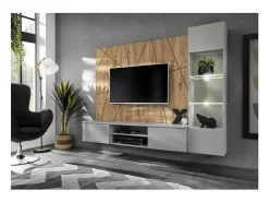 Composição de parede IXAR geométrica – Móvel para TV + vitrine suspensa + painéis decorativos^Price Factory Hot